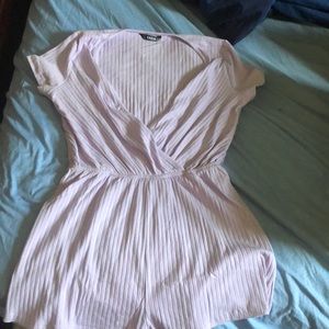 SHEIN Surplice Neck Rib-Knit Belted Romper